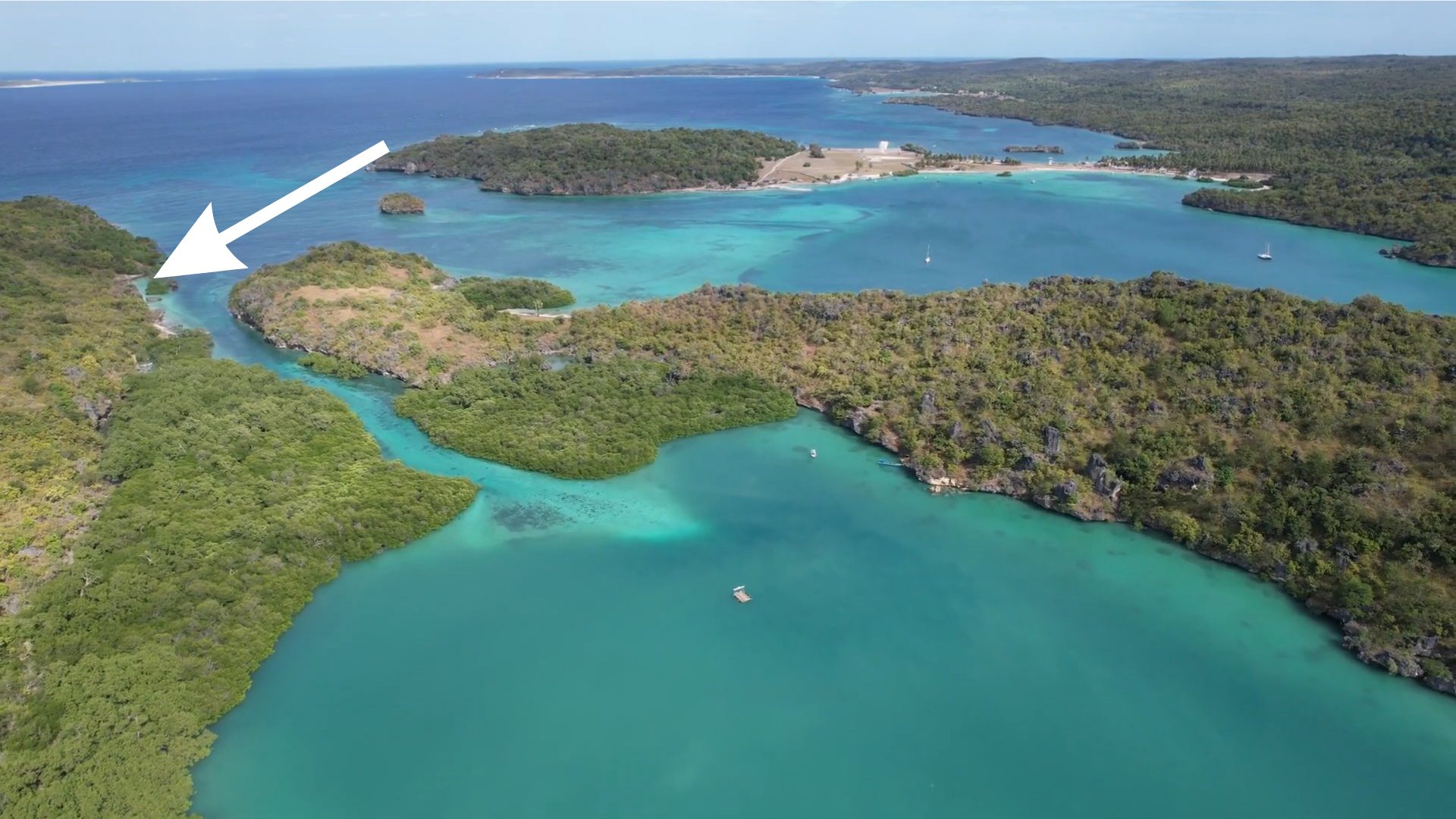 Aerial — lagoon entrance perspective